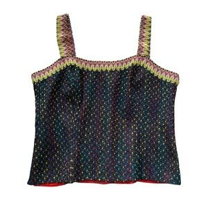 Juliana Collezione Embroidered Dot Sleeveless Tank Top Black Multicolor Size 10